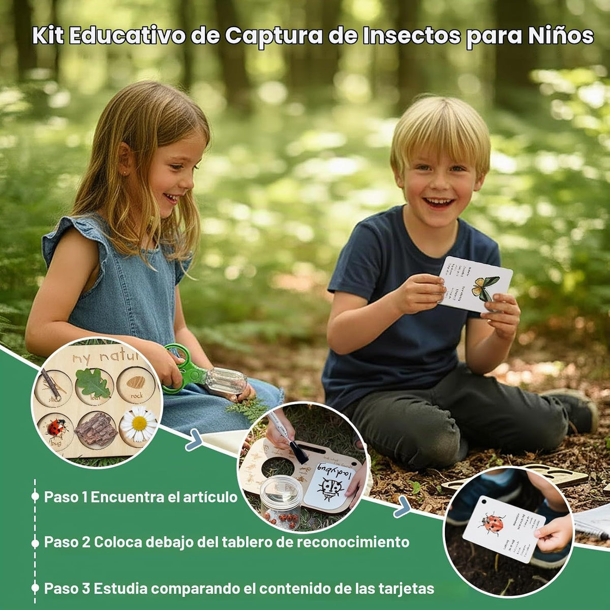 ibwaae Nature Exploration Toys Kit de atrapa insectos para niños de 3 a 8 años, kit duradero para atrapar insectos con caja de lupa y mochila, regalo STEM, juego de caza del tesoro al aire libre con