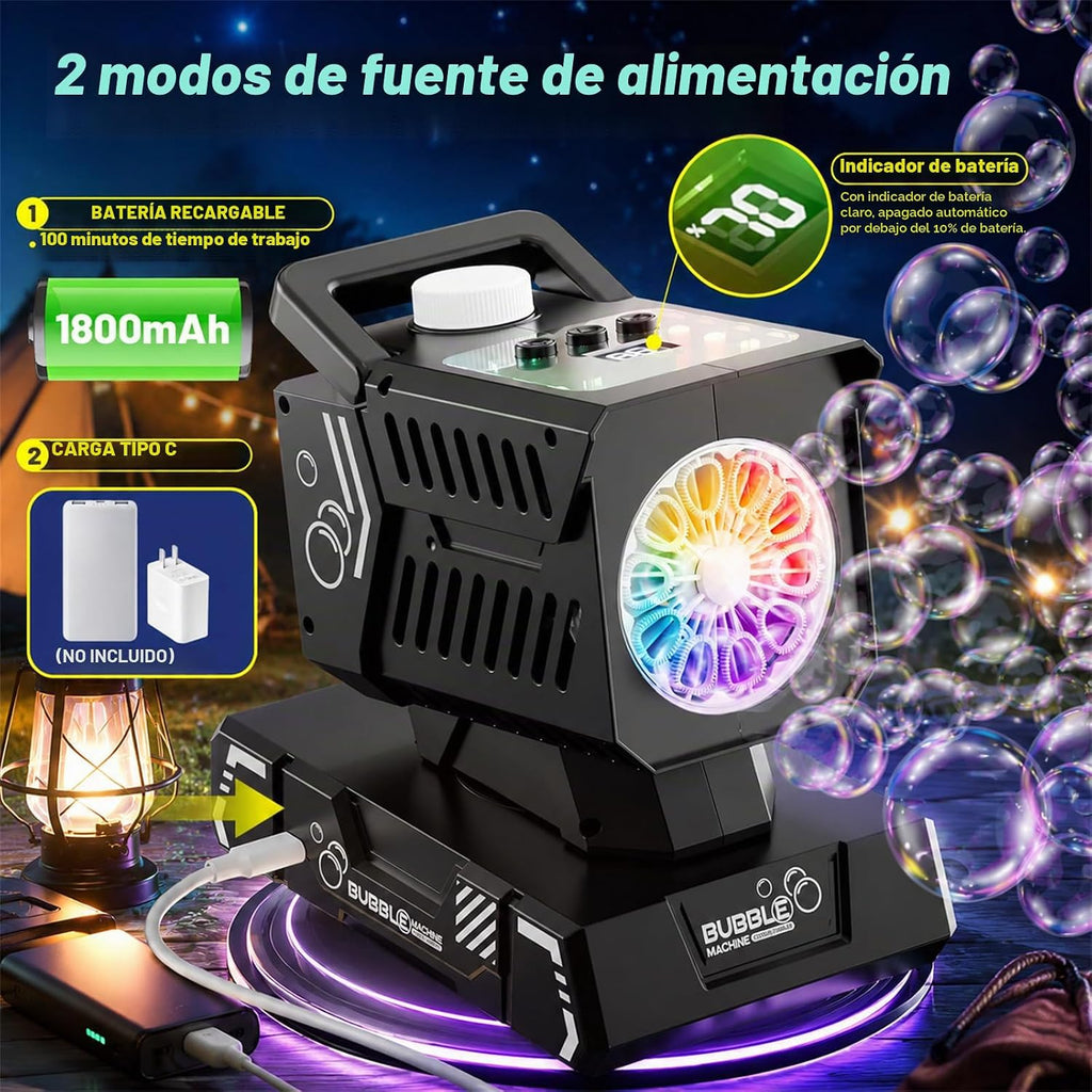 SHCKE Bubble Machine con Remote Control, Auto Rotation & 11 RGB Lights