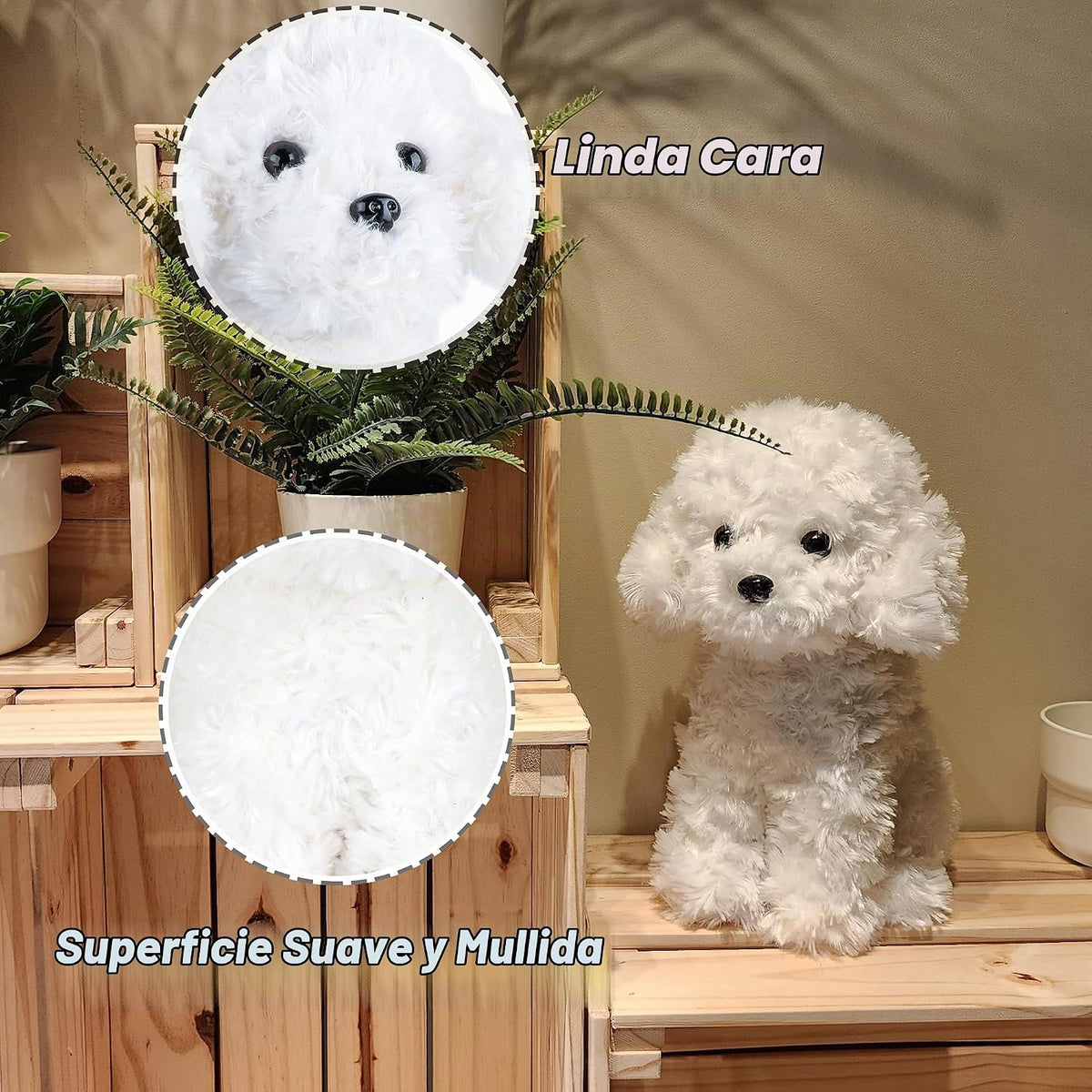 Cachorro de perro de peluche caniche blanco