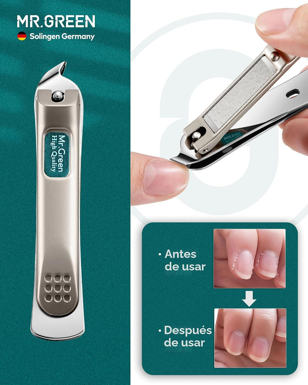 MR.GREEN Juego de 4 cortaúñas de acero inoxidable para manicura y p...