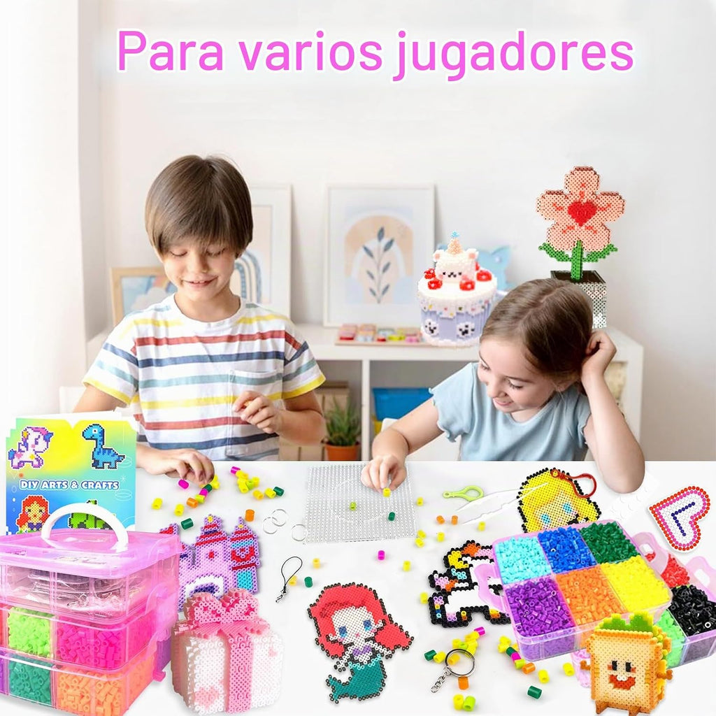 Kit de 11000 cuentas fusibles - Juego de cuentas de 5 mm de 20 colores con caja de almacenamiento, tablero de clavijas, papel de planchado y accesorios, kits de arte y manualidades para niños de 5
