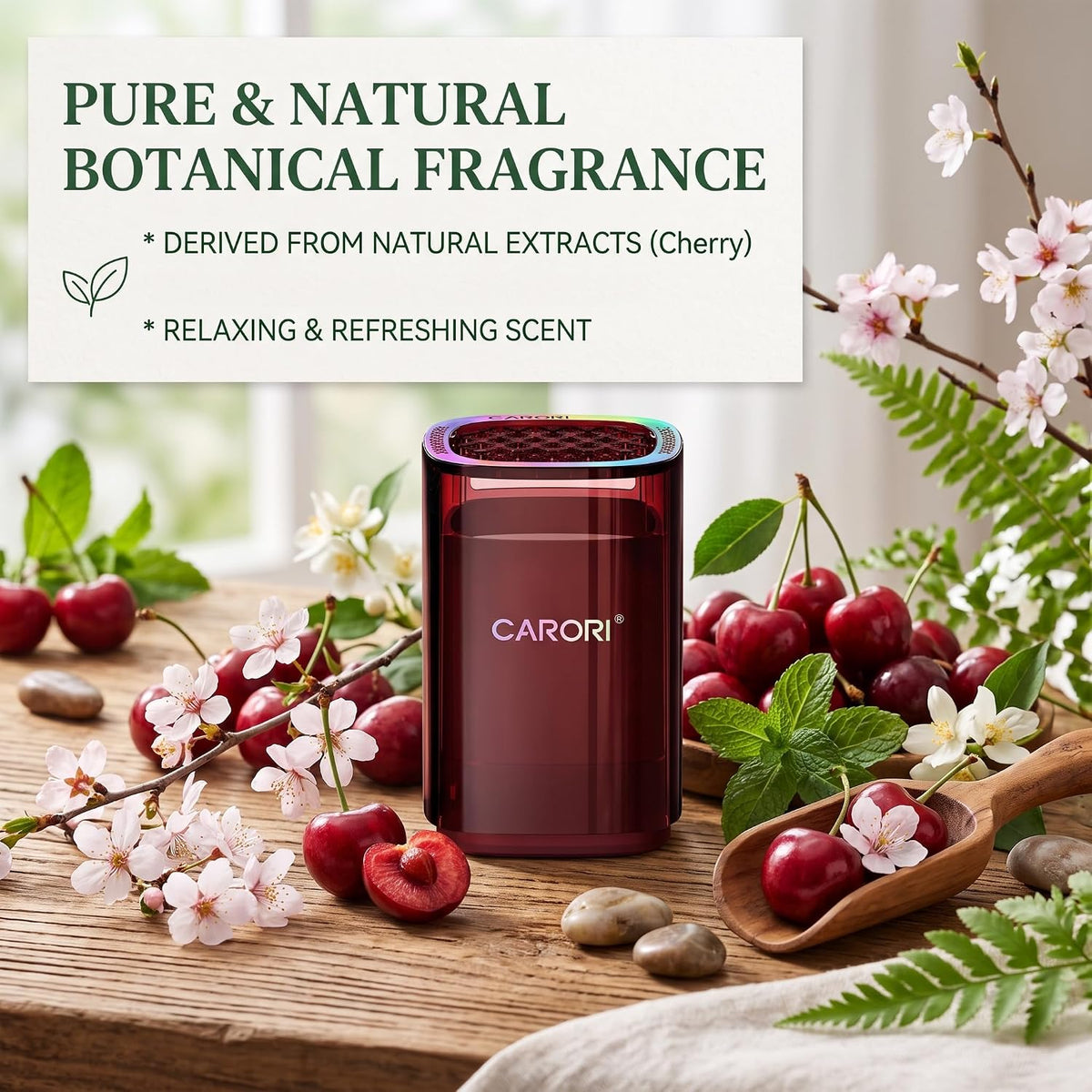 CARORI Ambientador de aire para automóvil, aroma a cereza dulce, soporte para tazas de larga duración de 30 días, difusor de aroma para automóvil, a prueba de derrames