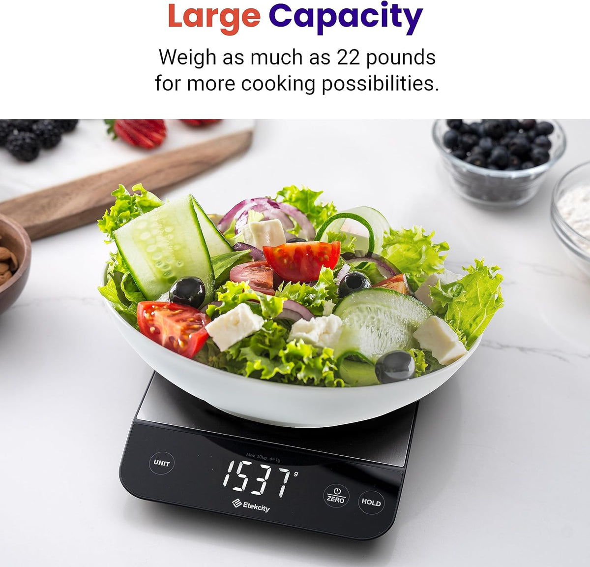 Etekcity Báscula de cocina de alimentos de 22 libras, recargable por USB