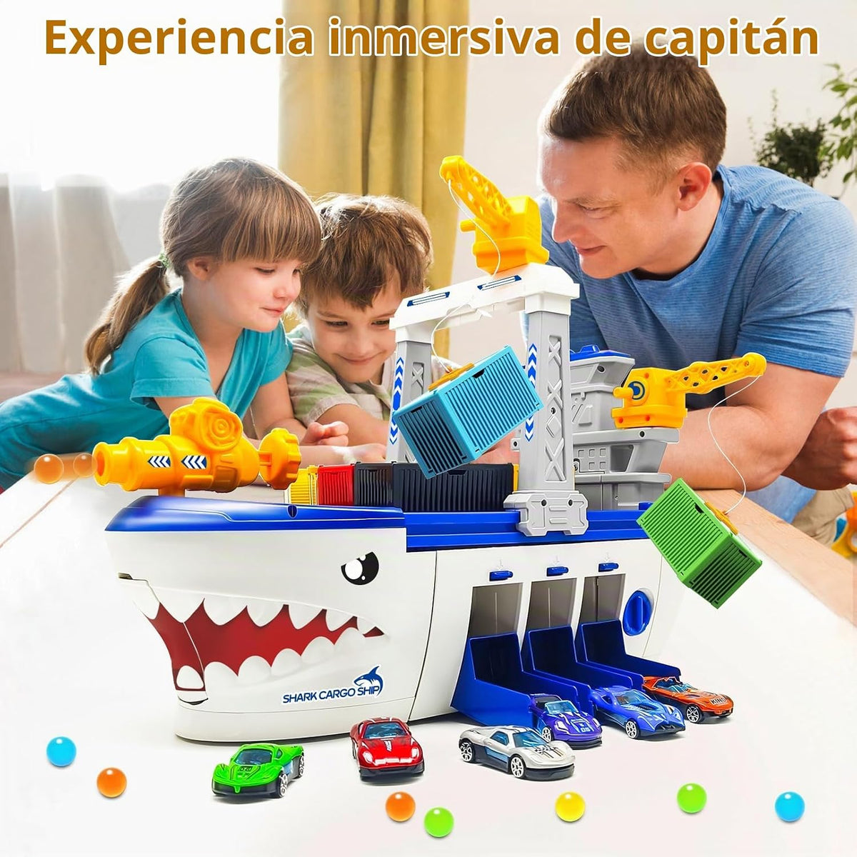 Fistone Juguete de barco de carga con grúa para niños de 3, 4, 5, 6 años