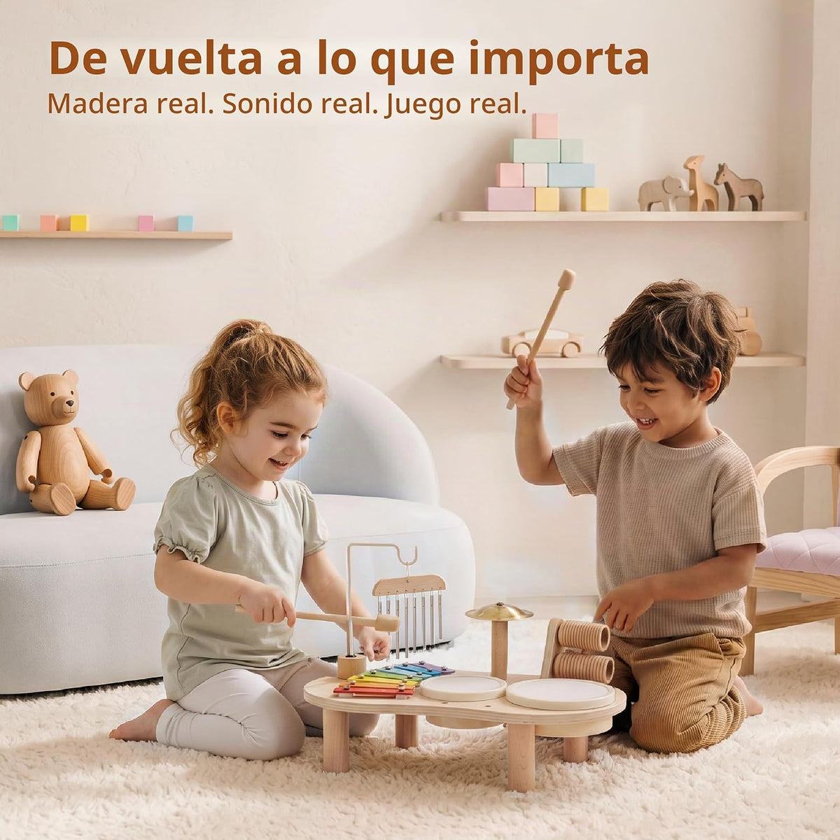 Set de Batería de Madera para Niños 1-3, Juguete Musical Montessori para Kids