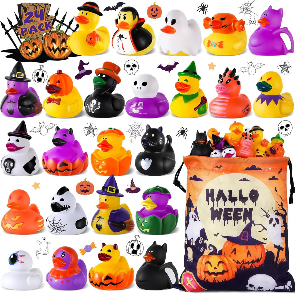 Paquete de 24 patos de goma de Halloween a granel con bolsa para Jeep