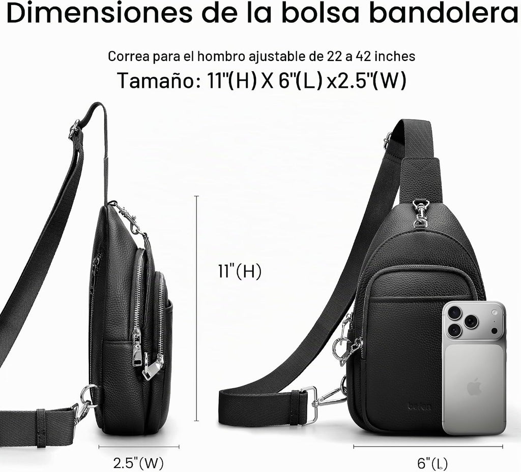 befen Bolsos cruzados pequeños antirrobo de cuero genuino negro para las