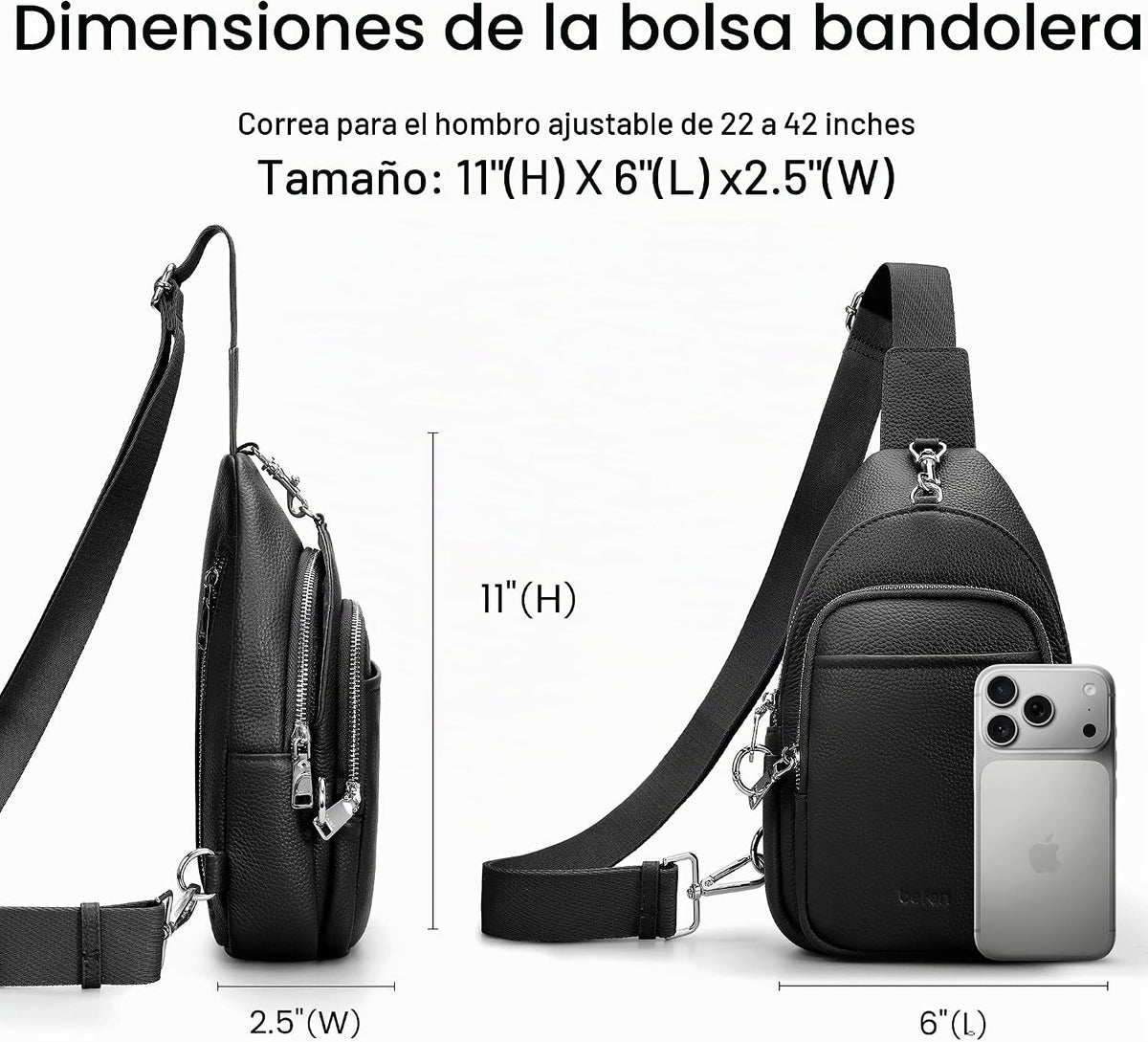 befen Bolsos cruzados pequeños antirrobo de cuero genuino negro para las