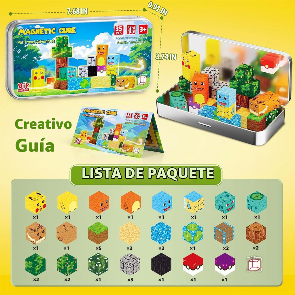 Juguetes de viaje para mascotas, 35 cubos magnéticos de construcción con estuche de almacenamiento de metal para niños de 3 a 8 años, juguetes de construcción STEM Montessori para niños pequeños