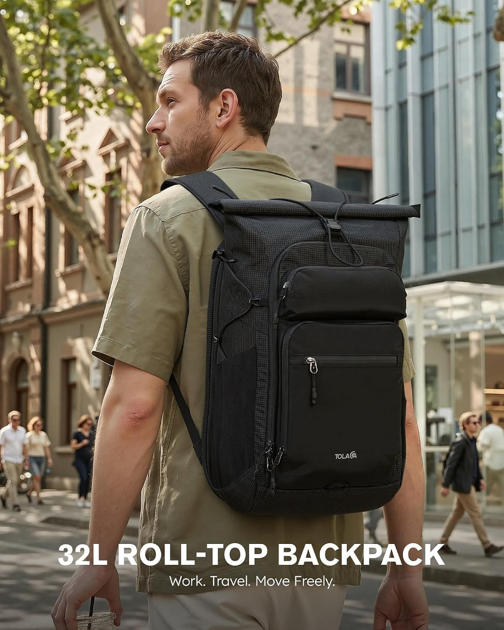 Tolaccea Mochila de Viaje Rolltop 32L, Portaordenador de 15,6" para Trabajo y Viaje