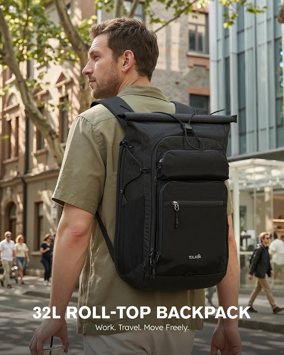Tolaccea Mochila de Viaje Rolltop 32L, Portaordenador de 15,6" para Trabajo y Viaje