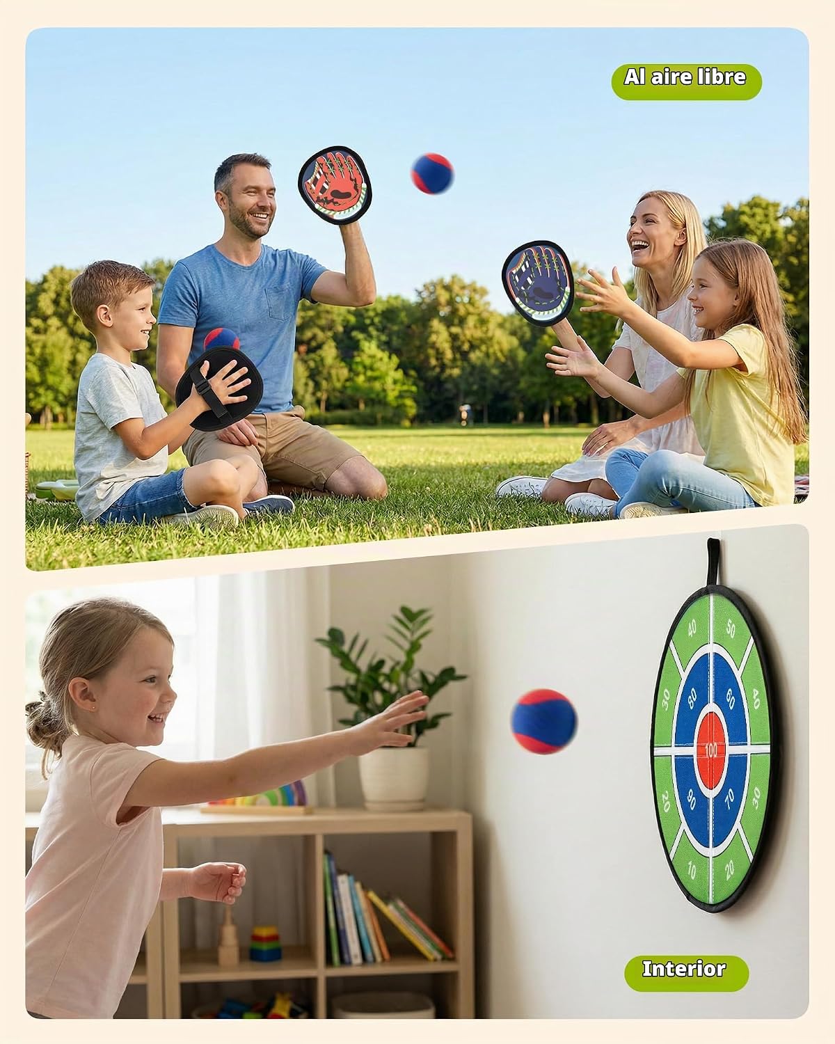 Juego de pelota para lanzar y atrapar, guante de béisbol 2 en 1 para niños pequeños y tablero objetivo, juguete pegajoso para atrapar juguetes al aire libre, juegos al aire libre, patio trasero, playa