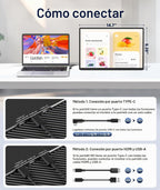 Wixzet Monitor portátil de 16.1 pulgadas, extensor de pantalla para...