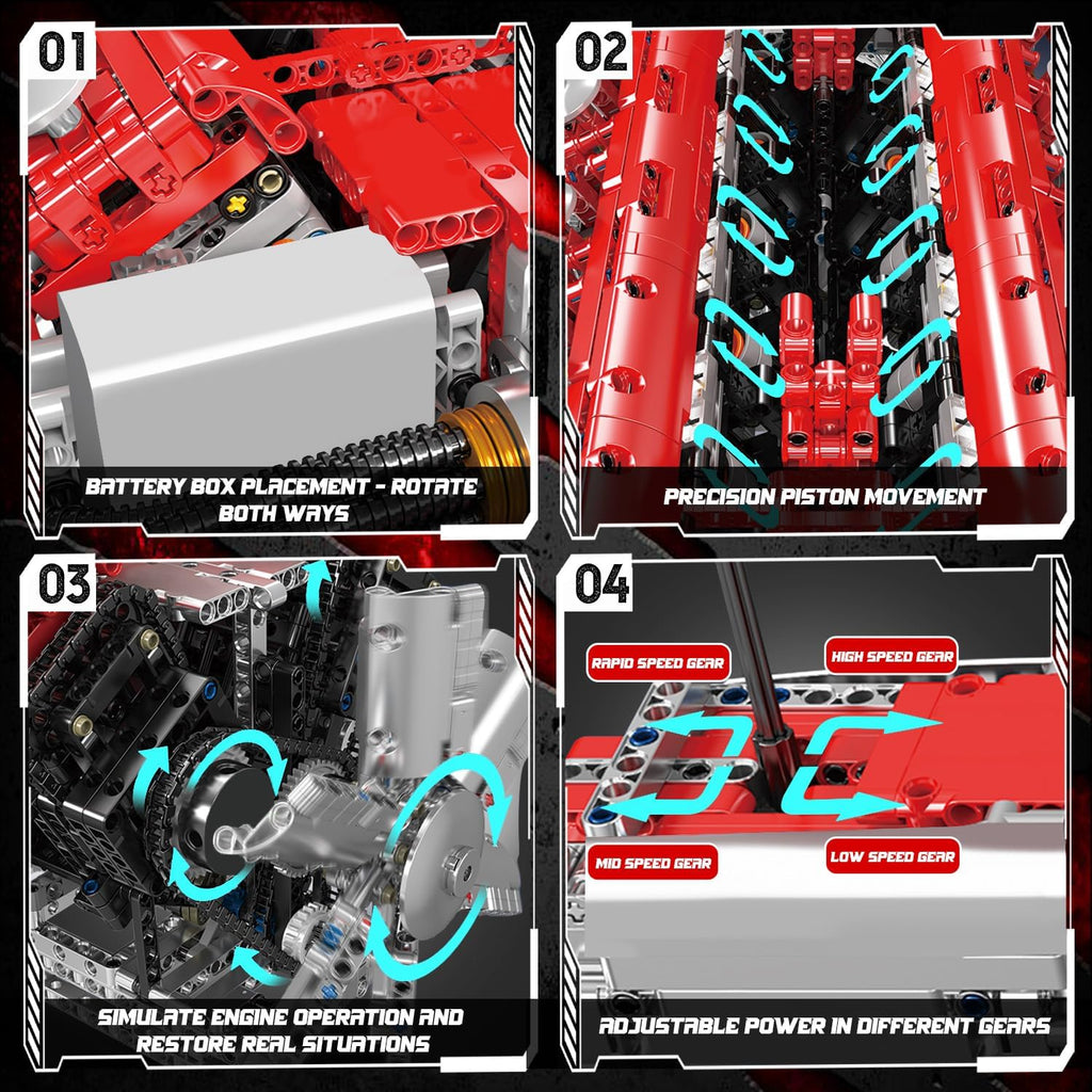 Mould King Kit de modelo de motor V12 que funciona – Juego de bloques de construcción de mini motores motorizados con batería y cambio de marchas, juguete STEM de construcción de automóviles para adultos, kit de ingeniería mecánica de bricolaje (más de