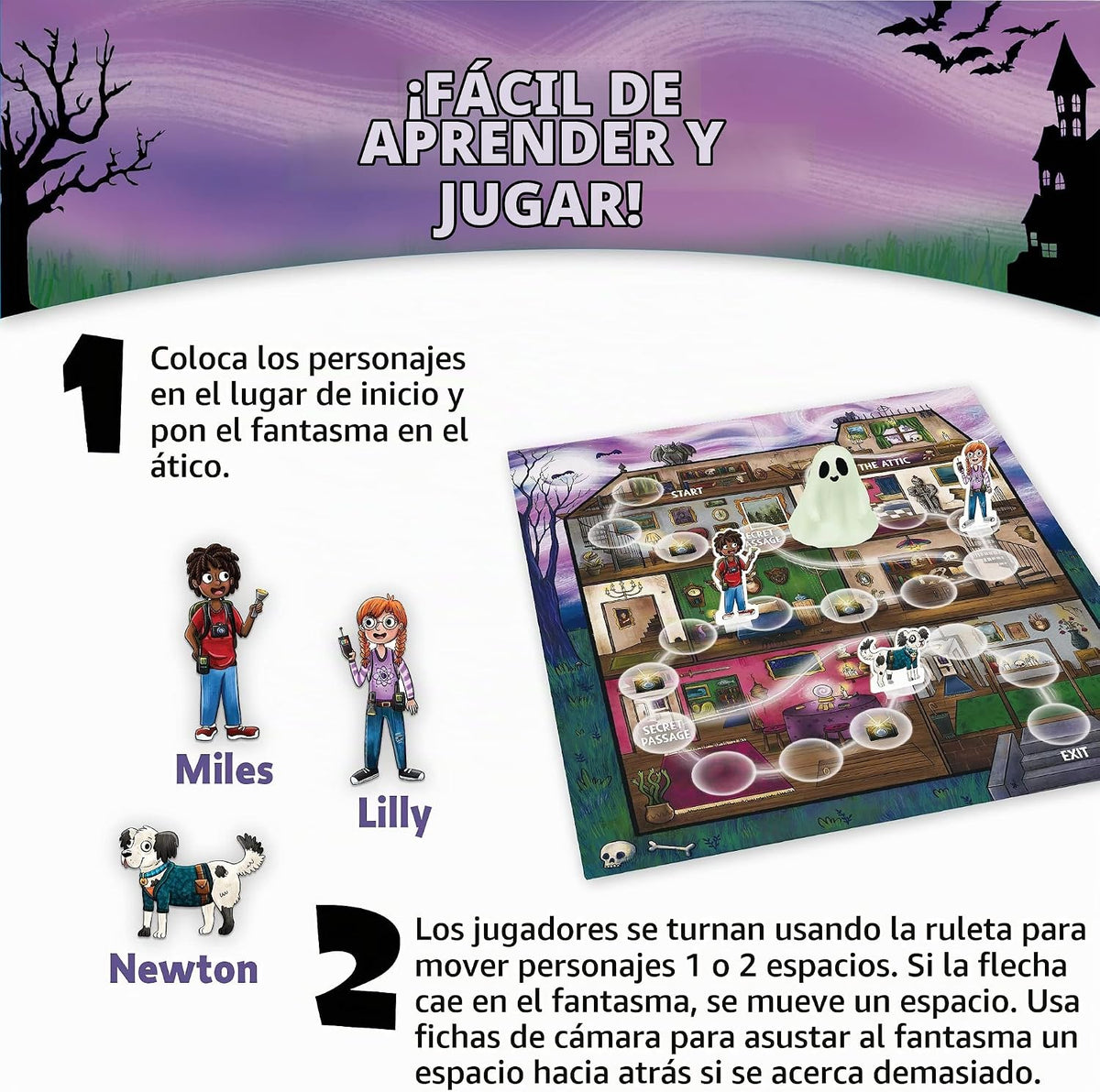 Peaceable Kingdom Ghost in the Attic - Juego de mesa cooperativo para la noche de juegos familiares - Juego de mesa único que brilla en la oscuridad - Ideal para niños a partir de 5 años