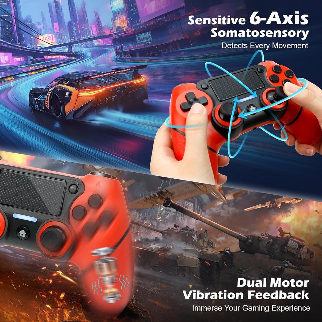 Paquete de 2 controles para PS4 con tapones para joysticks, control inalámbrico con botones traseros programables para PS4/Pro/Slim/PC, batería de 1000mAh/vibración dual/joystick con efecto Hall/panel táctil/giroscopio de 6 ejes/entrada de 3.5 mm
