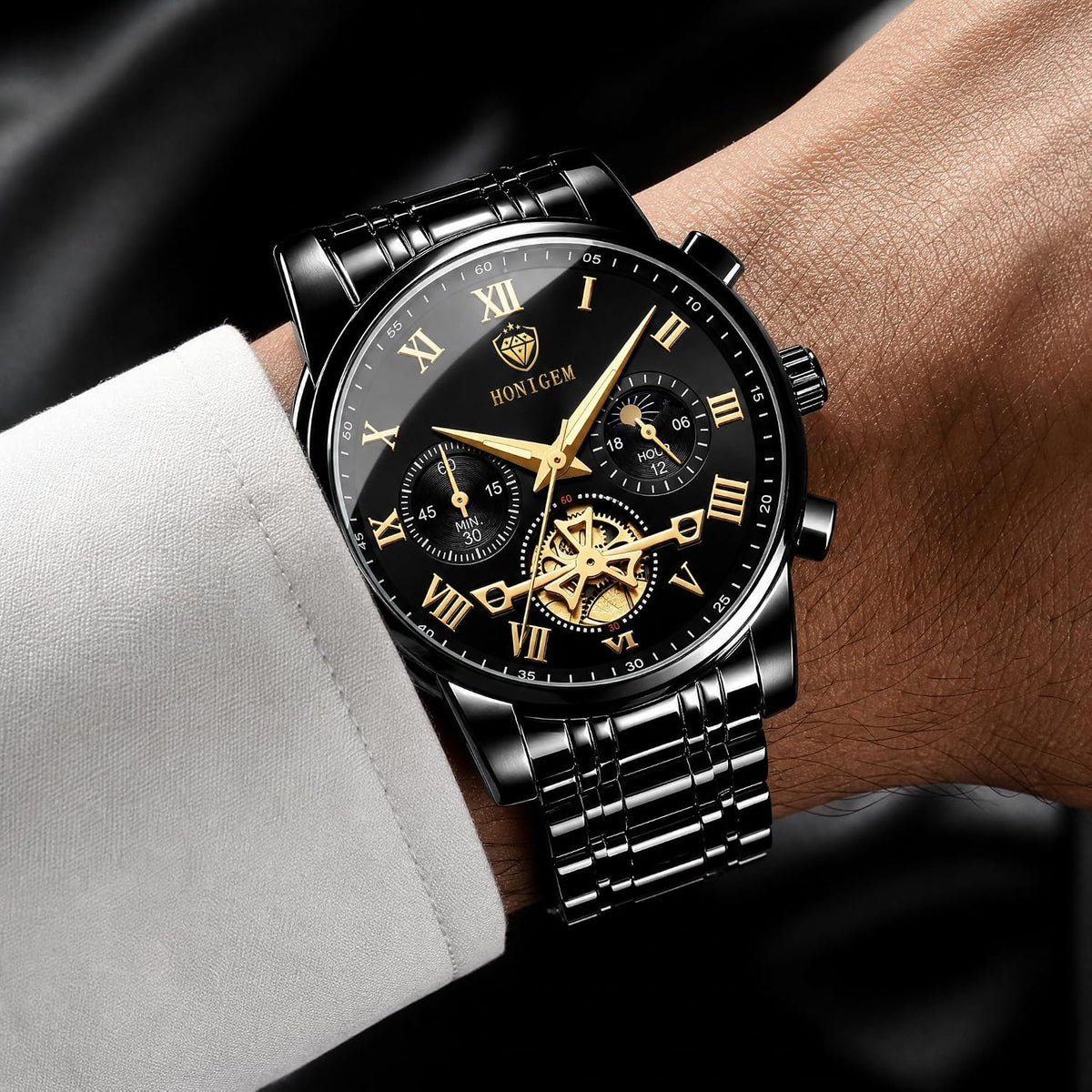 Relojes de negocios de cuarzo de acero inoxidable de cara grande de