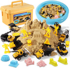 HONGTUO - Kit de arena de construcción para niños, arena sensorial con camiones de construcción y moldes de castillo, área de juego de arena inflable y cubo sensorial