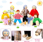 Juego familiar de casa de muñecas de madera de 20 piezas, 16 mini figuras de personas, 4 mascotas, vívido