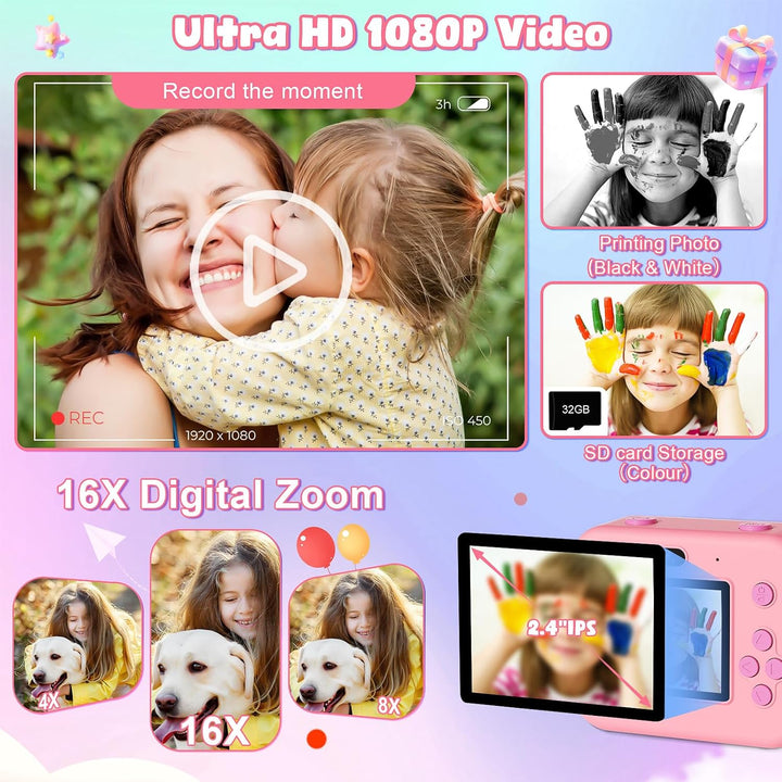 Cámara para niños con impresión instantánea, cámara digital de vide...