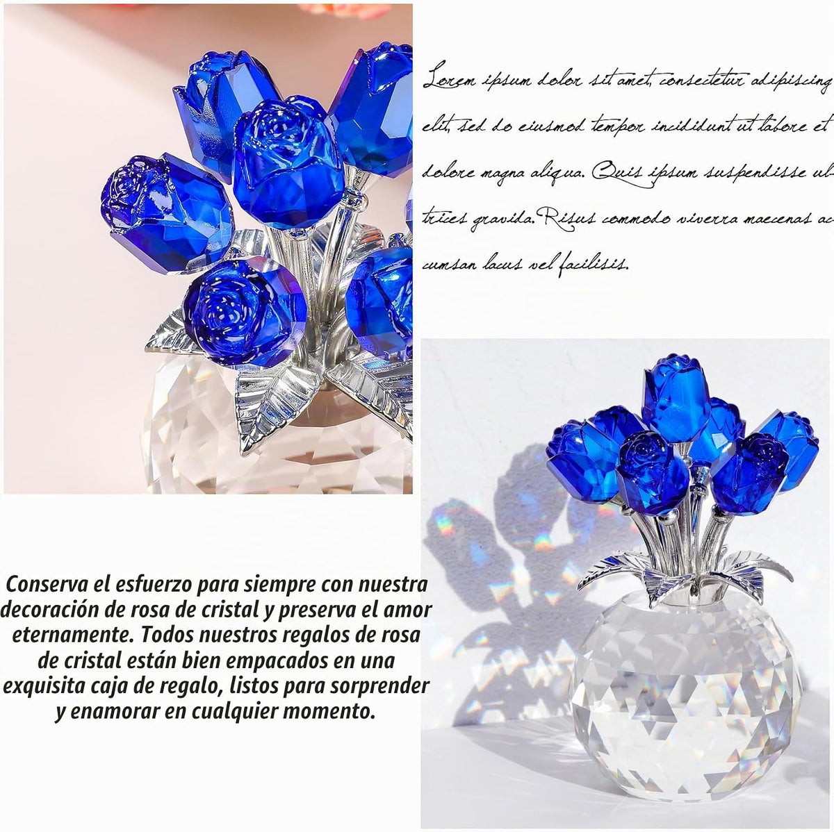 Figura de rosa azul cristal, figura de flor de cristal