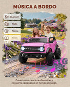 First Ride On Juguetes de paseo de 24 V para niños grandes, auto eléctrico de 2 plazas con licencia Ford Bronco Base con control remoto, camión con cinturones de seguridad, 3 velocidades, suspensión de resorte y Bluetooth (rosa)