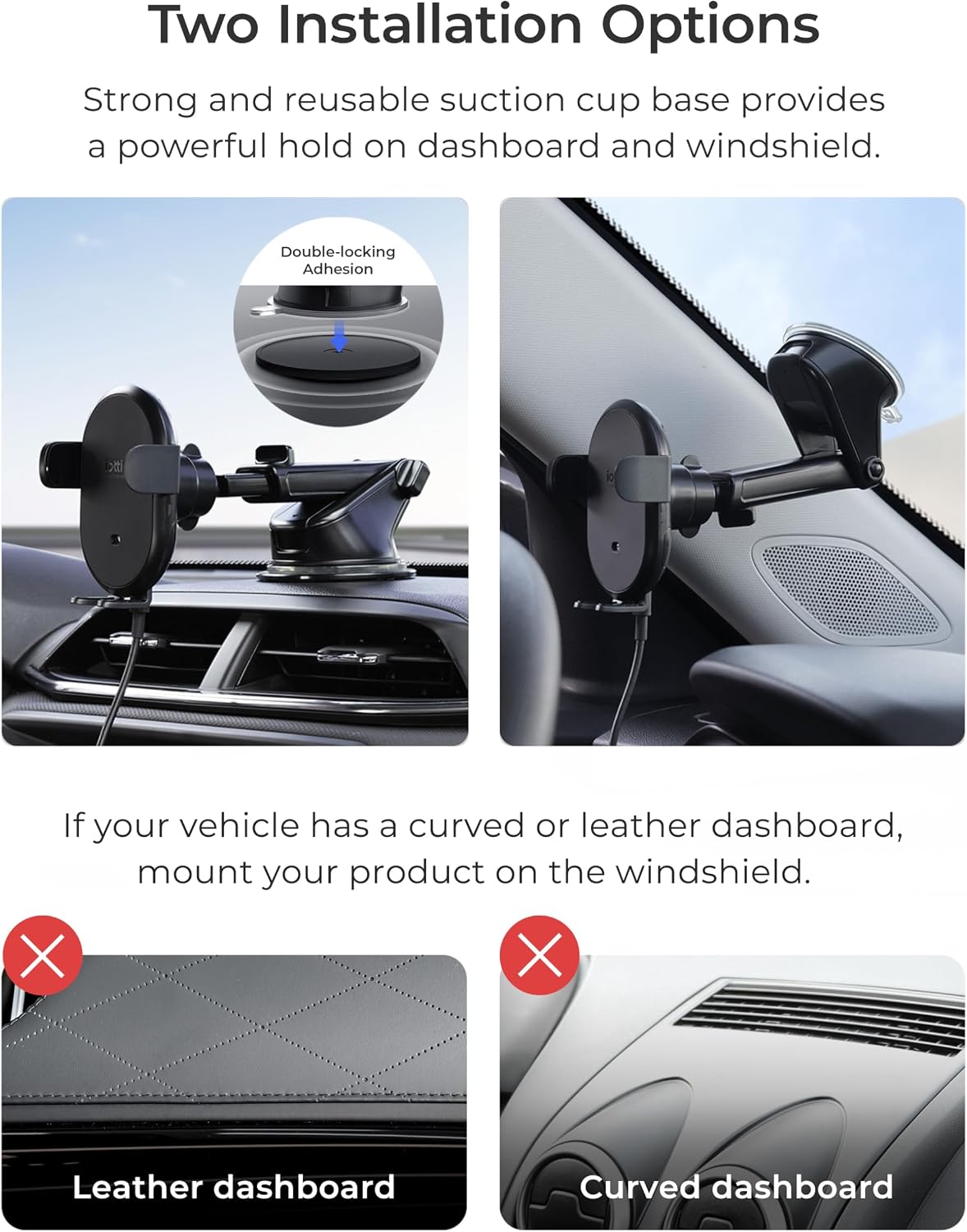 iOttie Auto Sense 2 - Soporte para teléfono de auto para salpicadero y parabrisas con carga inalámbrica Qi, soporte de teléfono y cargador de sujeción automática para iPhone, Google Pixel