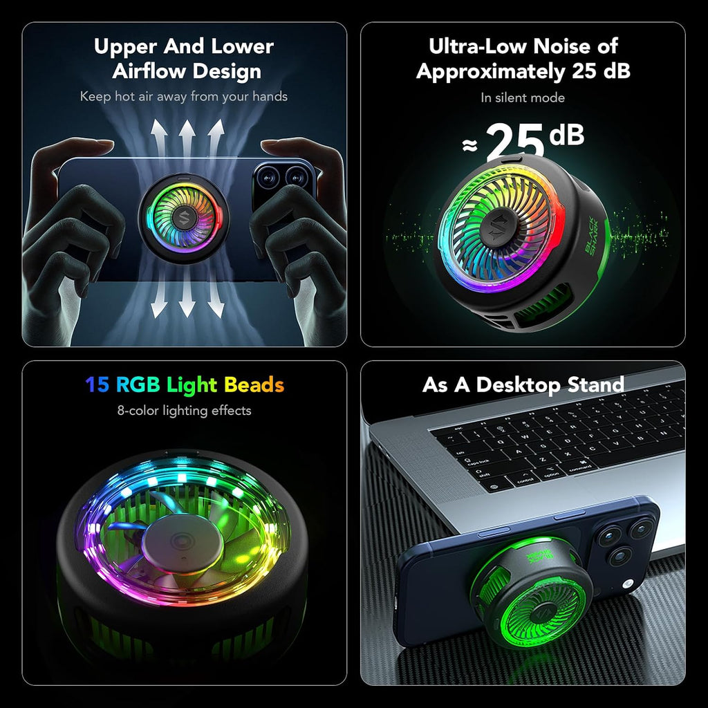 Black Shark FunCooler 6 - Enfriador magnético para teléfono celular para juegos, ventilador de refrigeración portátil para teléfono móvil con luz RGB, radiador de teléfono celular controlado por