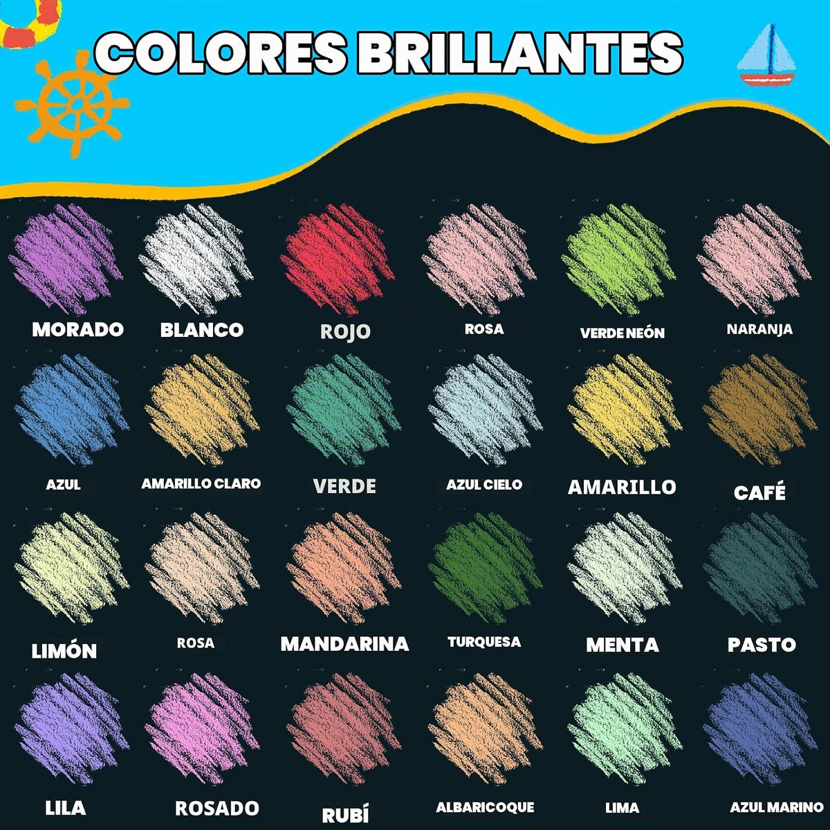 Tiza sin polvo para niños con soporte, set de tizas para acera lavables de 24 colores