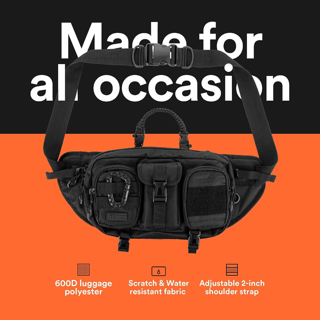 Riñonera grande inspirada en la táctica para hombres. Accesorios Techwear perfectos EDC Bag para hombres. Riñonera multifuncional, Negro -, Large 5 Bolsillos