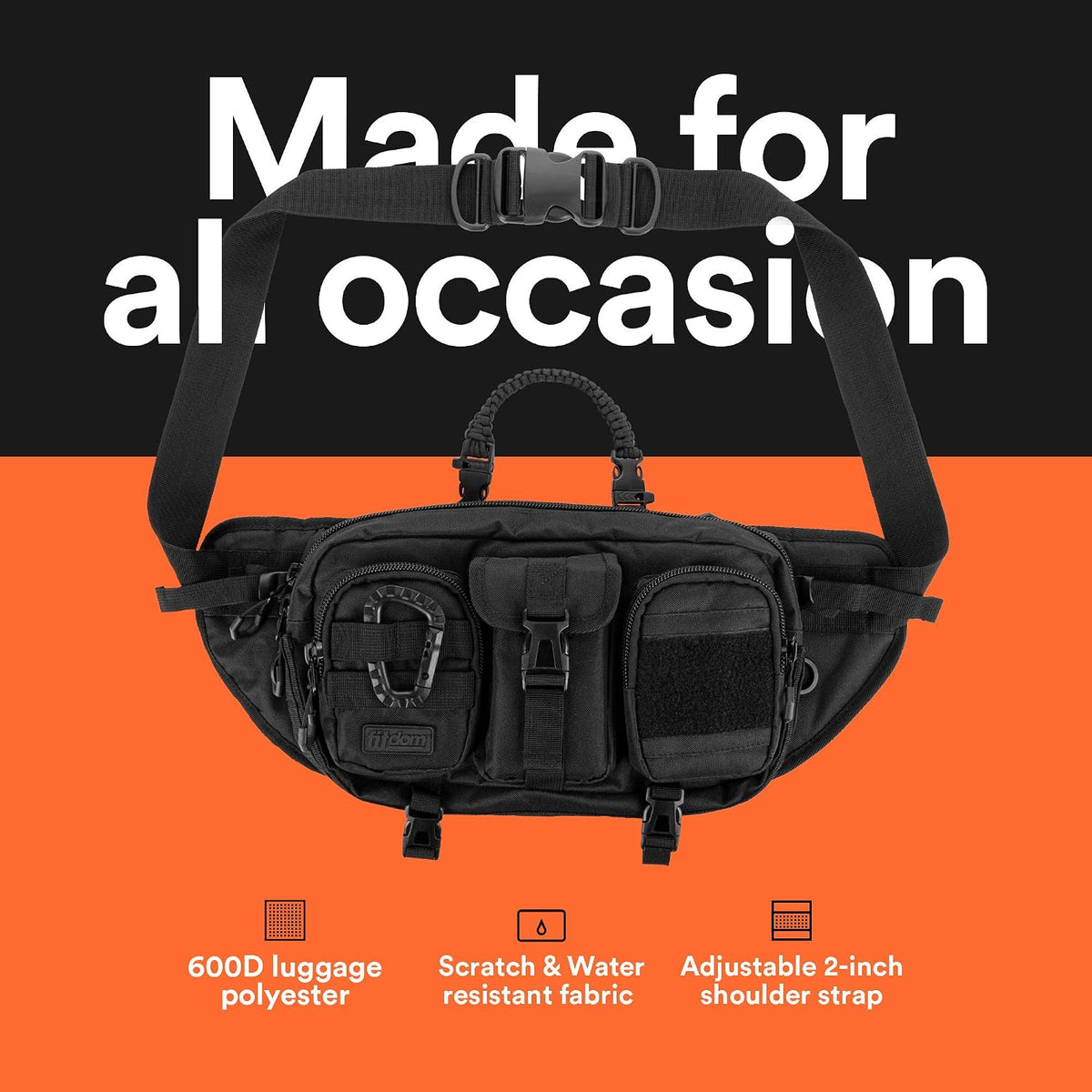 Riñonera grande inspirada en la táctica para hombres. Accesorios Techwear perfectos EDC Bag para hombres. Riñonera multifuncional, Negro -, Large 5 Bolsillos