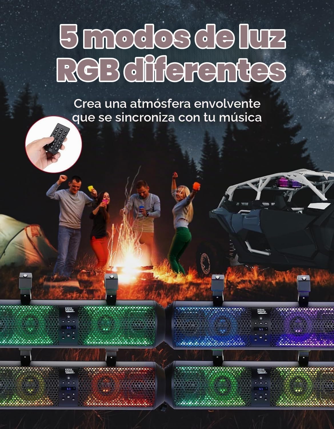 KEMIMOTO Barra de sonido UTV de 18 pulgadas, altavoz SXS RGB, control inalámbrico, Bluetooth, compatible con 2 tweeter y 2 subwoofers compatible con Polaris Can am Talon CForce, para jaula de rollo de