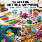 Caja de aventura sensorial definitiva de 25 piezas, juego de juguetes para ansiedad para niños con huevo de dragón, juguetes esponjosos, tubos pop, juguetes elásticos, bolas antiestrés