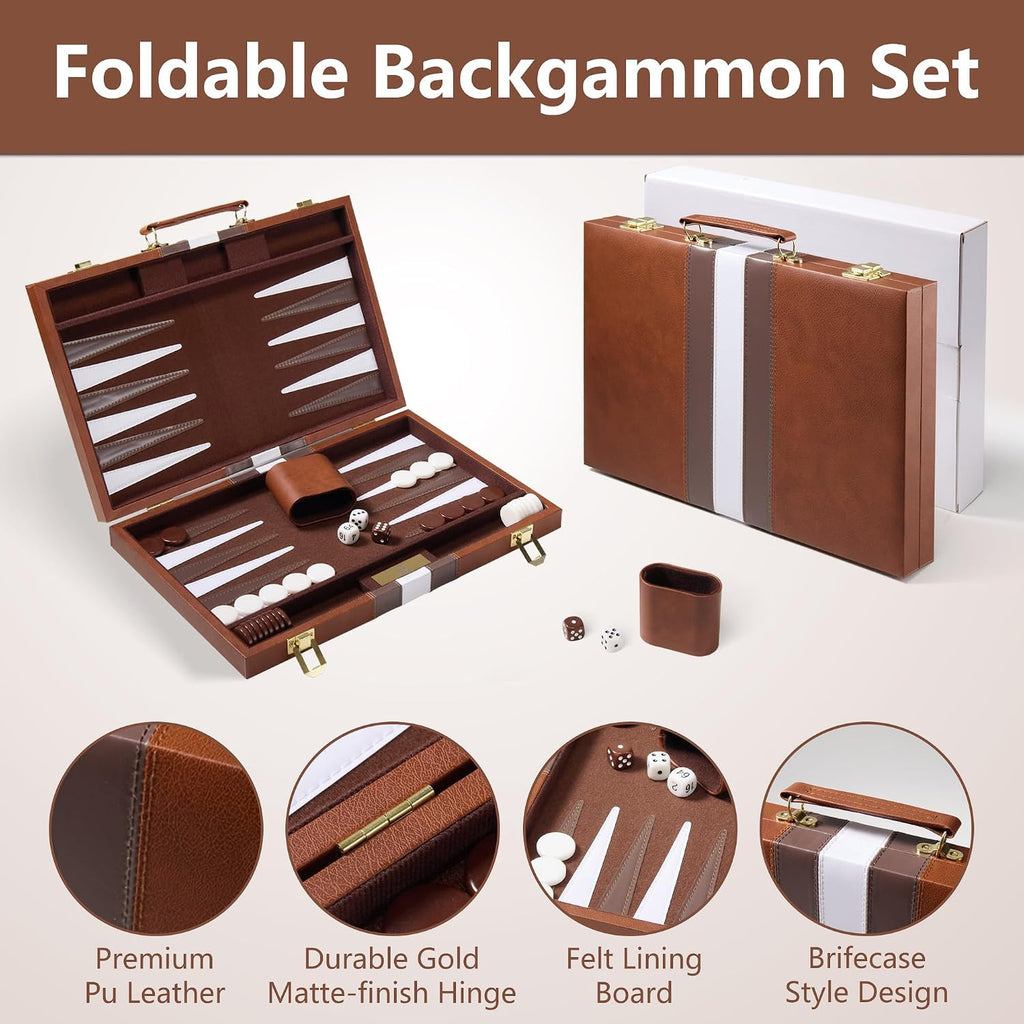 Backgammon Sets - Juegos de mesa clásicos de 11 pulgadas para 2 jugadores adultos, juego de estrategia de backgammon de viaje pequeño con funda de piel sintética de alta calidad, juego de