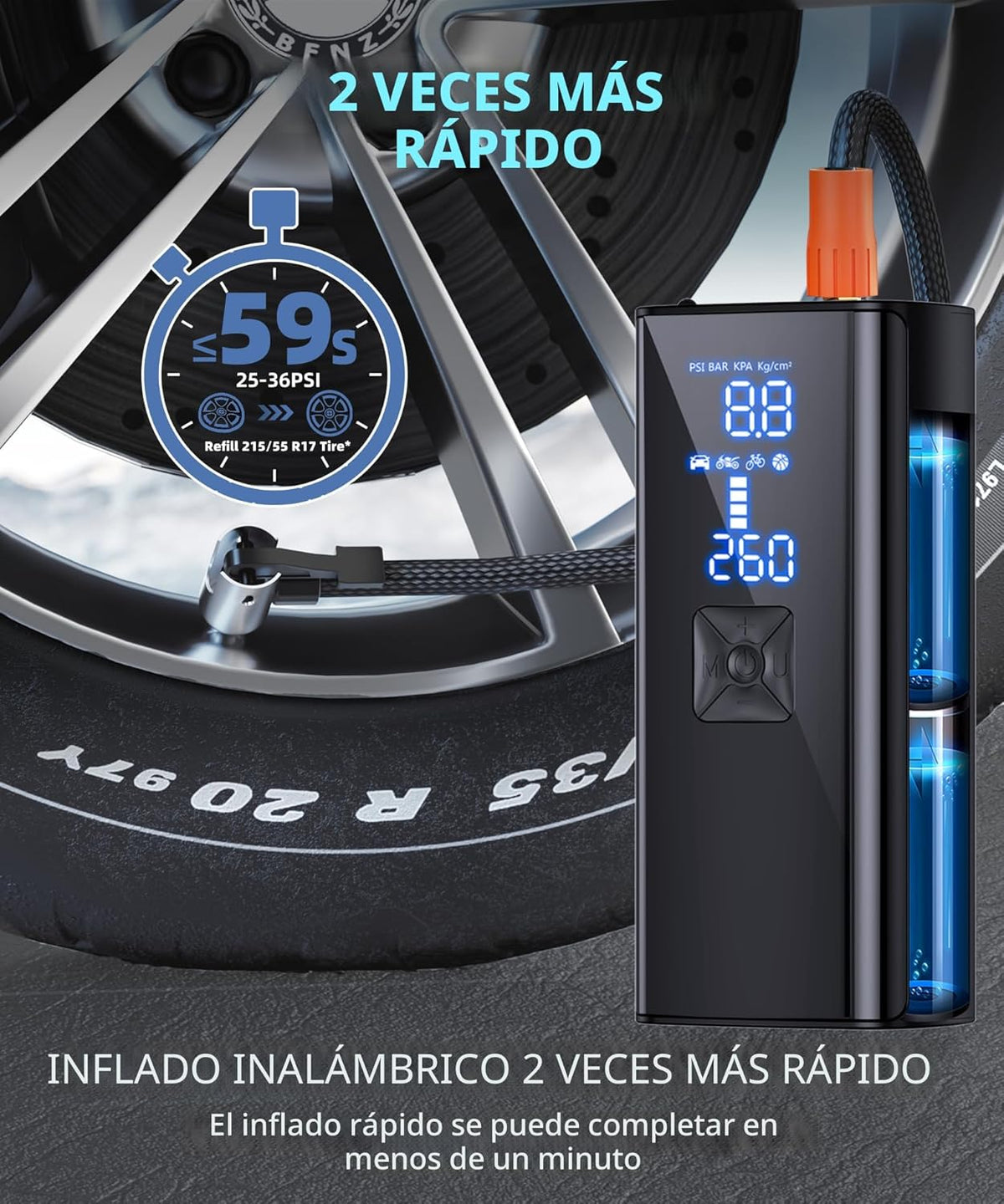 GJOSYOI Inflador de neumáticos, compresor de aire portátil, bomba d...