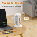 TESSAN - Regleta protectora contra sobretensiones en torre, cable de extensión plano de 6 pies, color gris