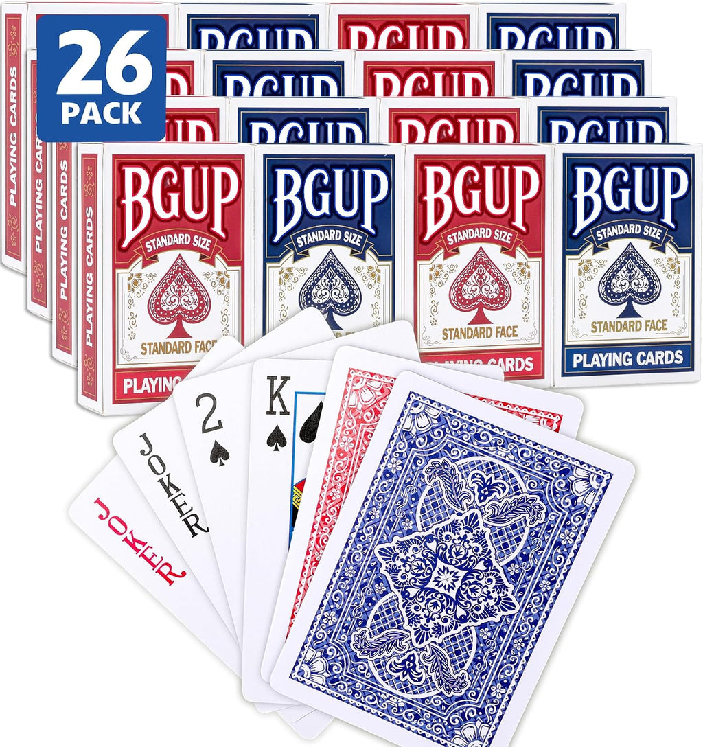 Juego de cartas, 26 barajas de cartas a granel de tamaño estándar, perfectas para juegos de cartas clásicos, juegos de fiesta, blackjack, juegos de cartas para familias y actuaciones mágicas