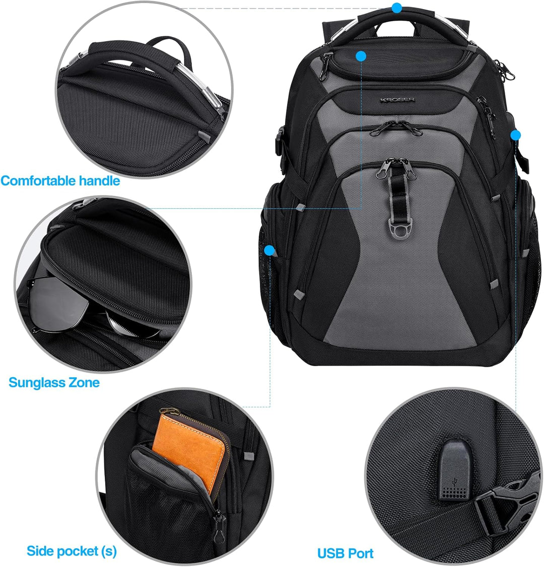 KROSER Mochila de viaje para laptop de 18.4 pulgadas XXXL mochila p...
