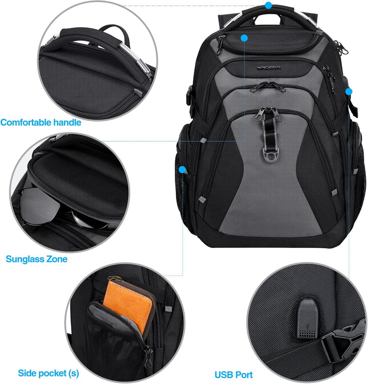 KROSER Mochila de viaje para laptop de 18.4 pulgadas XXXL mochila p...