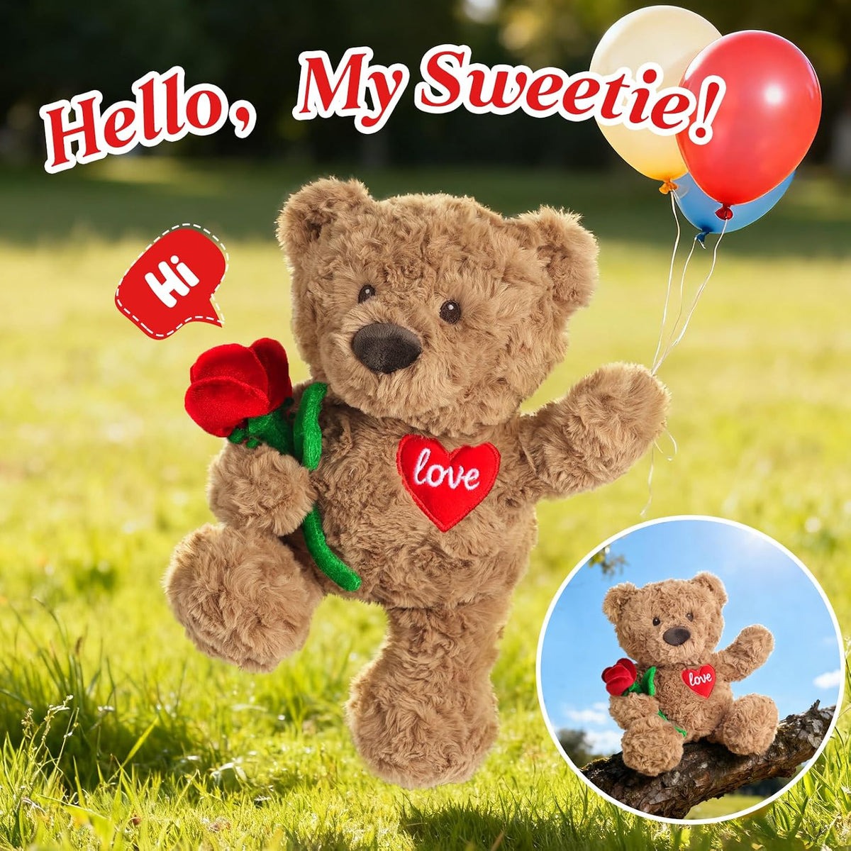Cuckool Oso de peluche con rosa y corazón de amor, apto para microondas y con peso