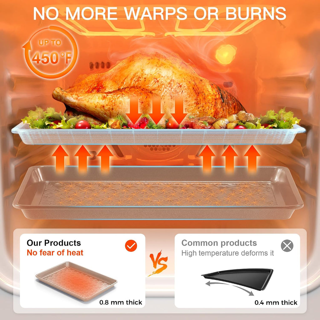 Juego de 3 bandejas antiadherentes para horno, bandejas de horno no tóxicas de medio cuarto/gelatina con textura de remolino floral, bandejas de horno resistentes de 0.031 in de grosor para