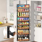 Organizador de despensa de 8 niveles sobre la puerta, soporte de pared de metal resistente o estante de especias colgante, estantes de almacenamiento detrás de la puerta con cesta ajustable, organizador trasero de puerta para armario de cocina y armario