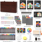 Shuttle Art - Juego de regalo de arte de lujo, set de 202 piezas de suministros de arte de madera con 4 blocs de dibujo, lienzos, hojas para colorear, pintura acrílica, crayones, pasteles al óleo