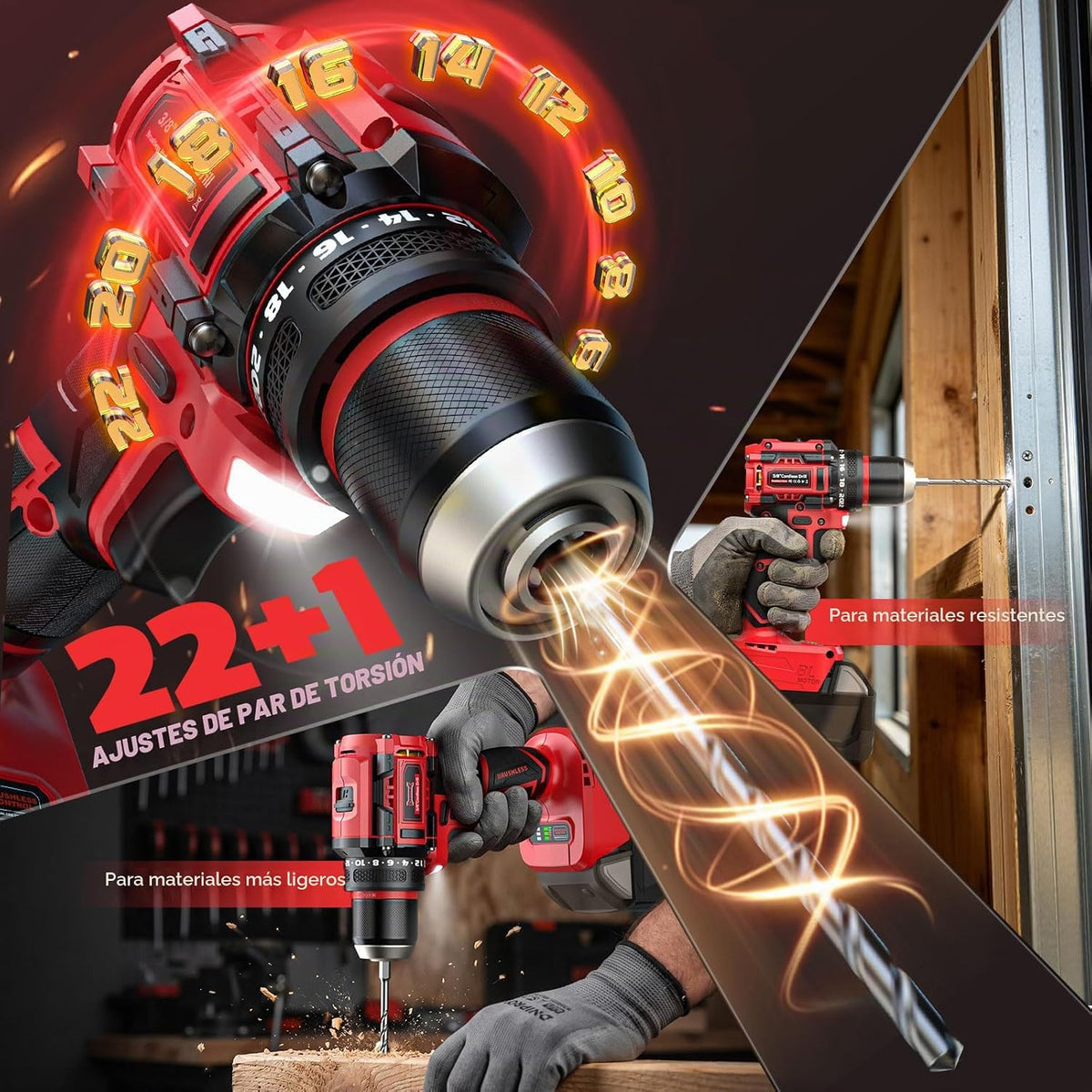 Kit combinado de taladro inalámbrico y destornillador de impacto compatible con Milwaukee 18V