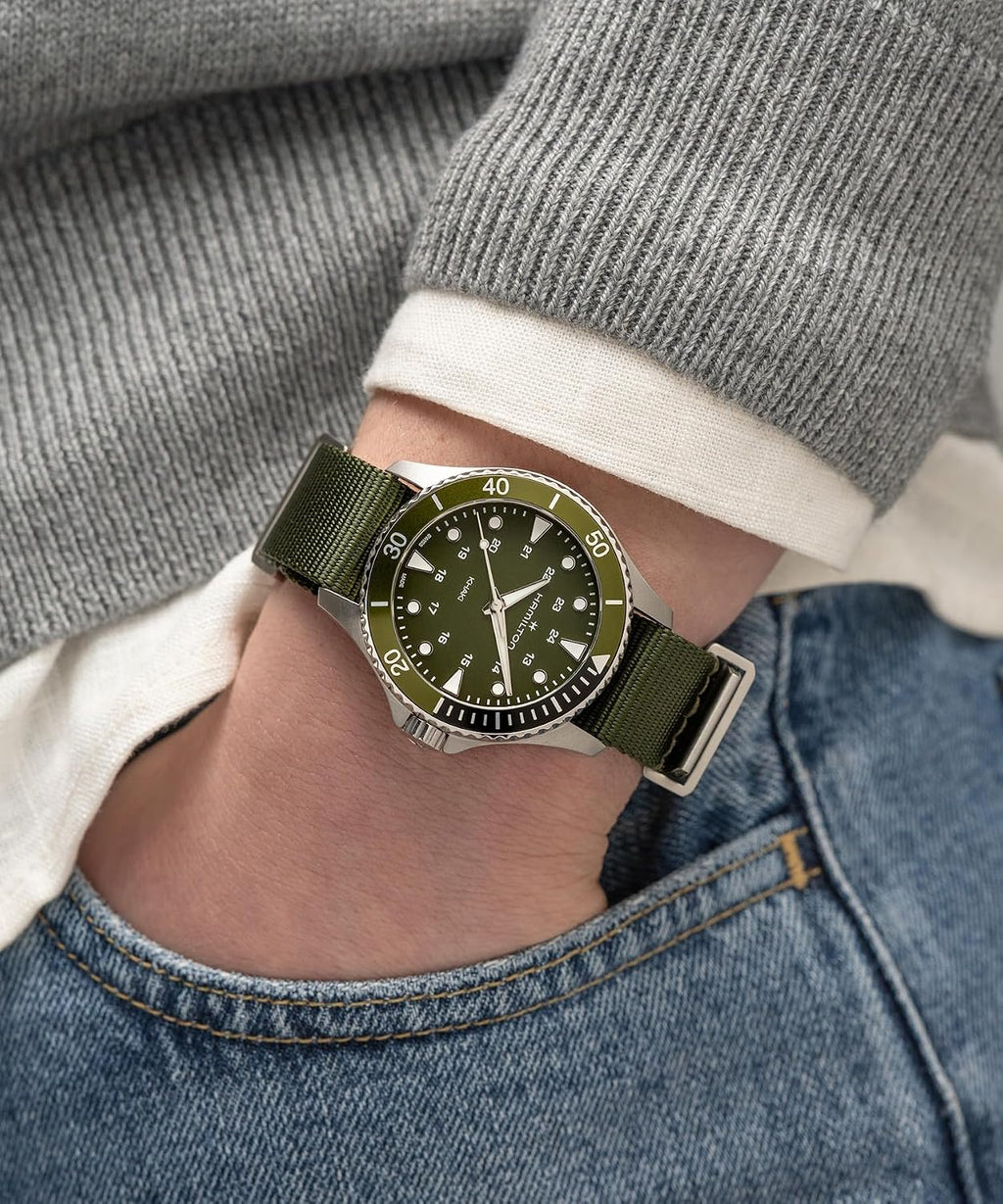 Hamilton Reloj de cuarzo azul marino caqui para hombre, caja de acero