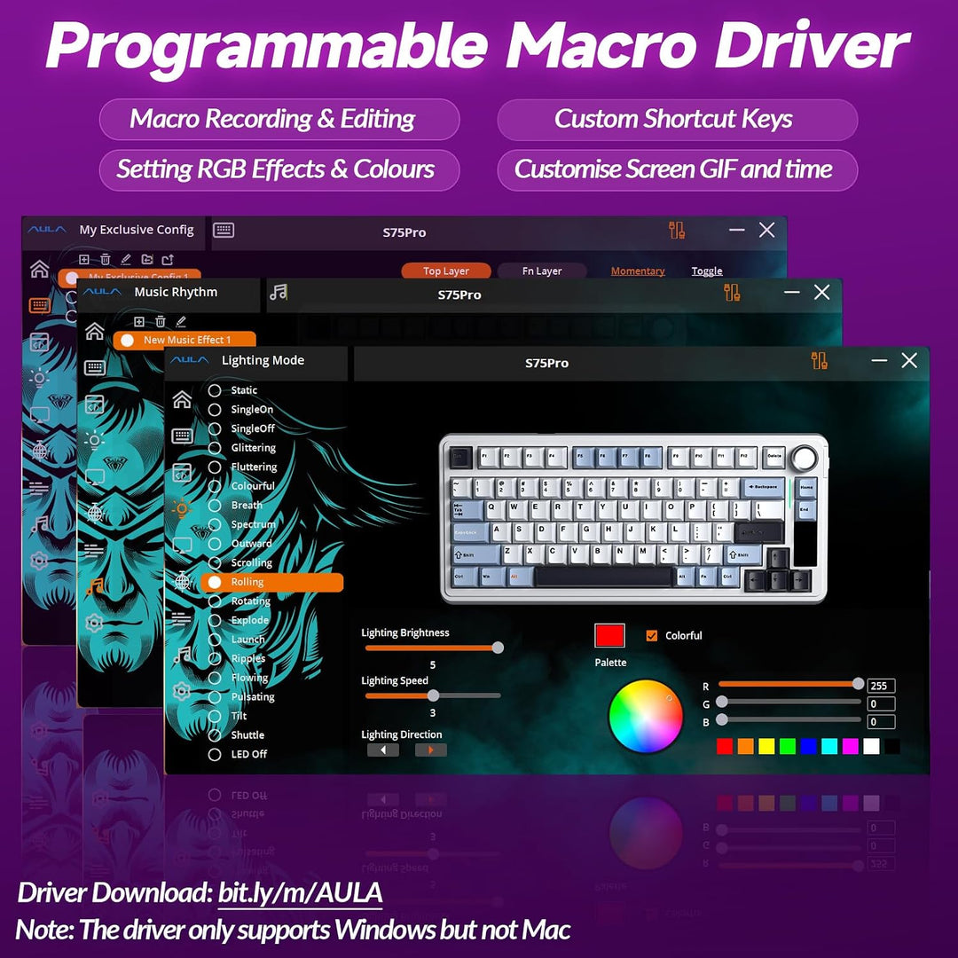 AULA Teclado mecánico inalámbrico S75 PRO con pantalla y perilla, 7...