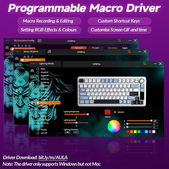 AULA Teclado mecánico inalámbrico S75 PRO con pantalla y perilla, 7...