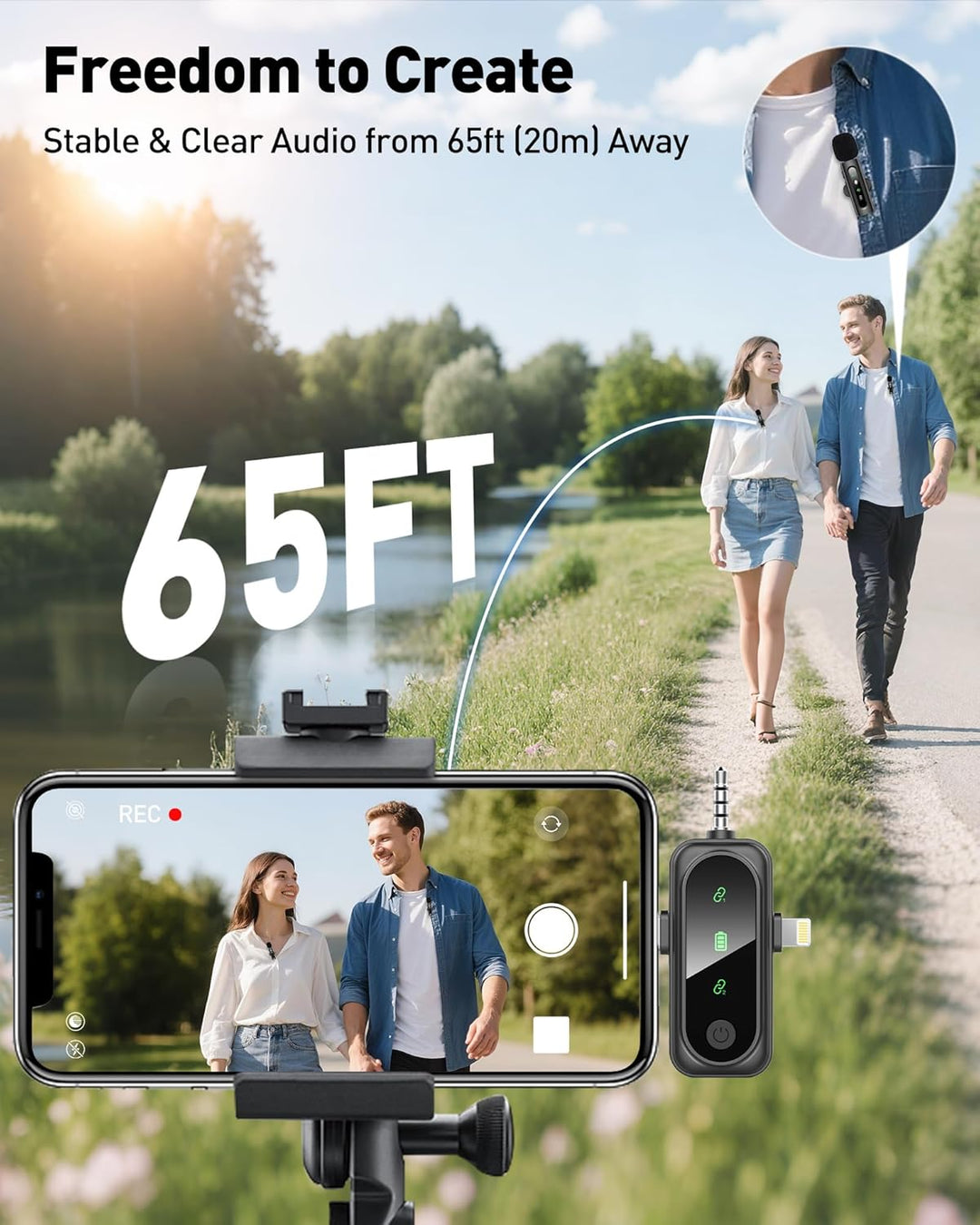 GoorDik Micrófono Lavalier inalámbrico para iPhone, Android, USB C,...
