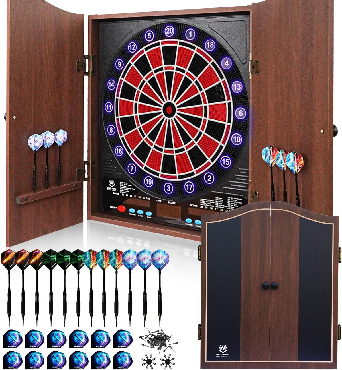 Electronic Dart Board con Cabinet Set, Dartboard con 8-Player Color Light
