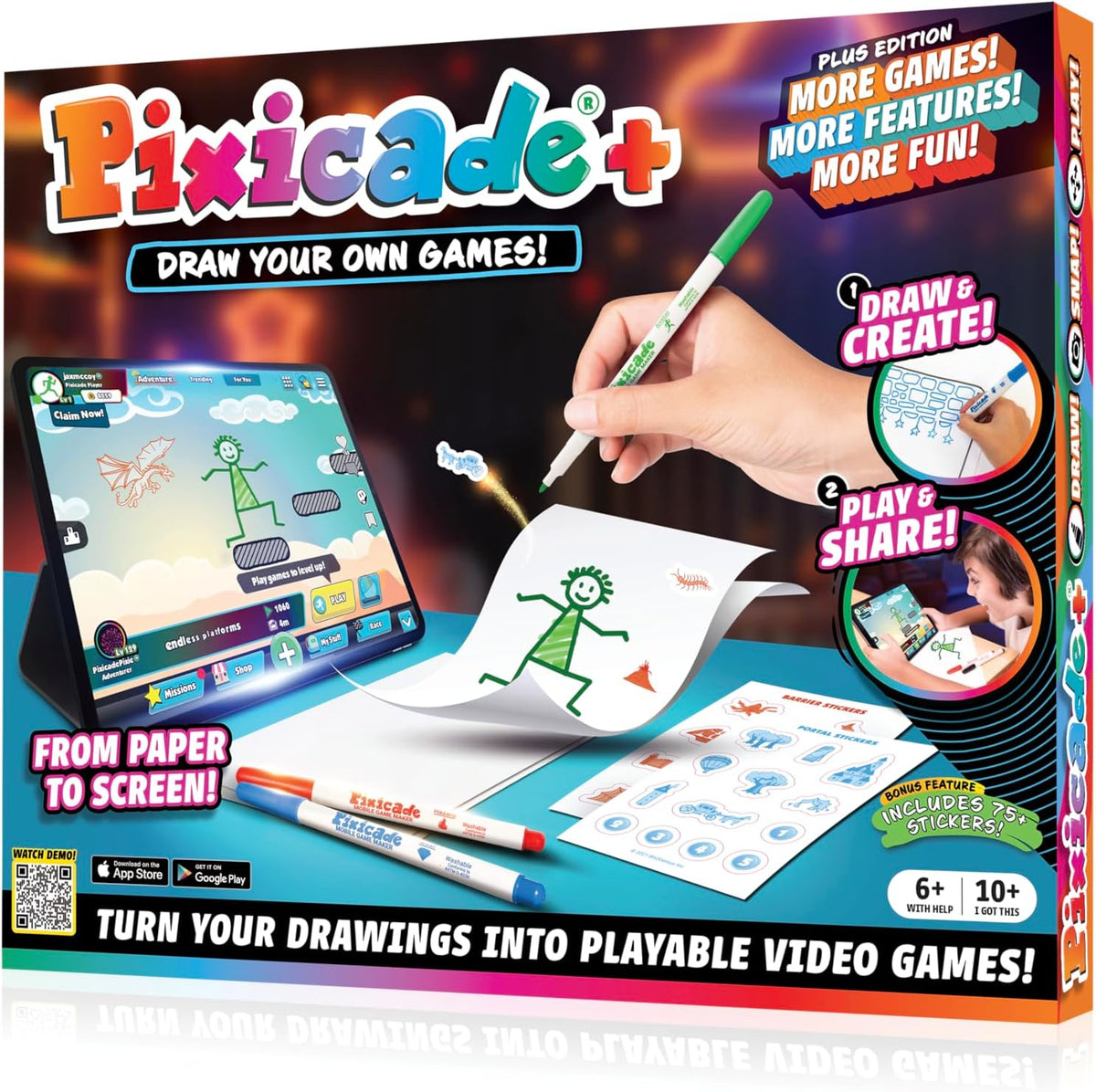 Abacus Brands Pixicade+ - Dibuja tu propio creador de videojuegos, regalo para niños a partir de 6 años